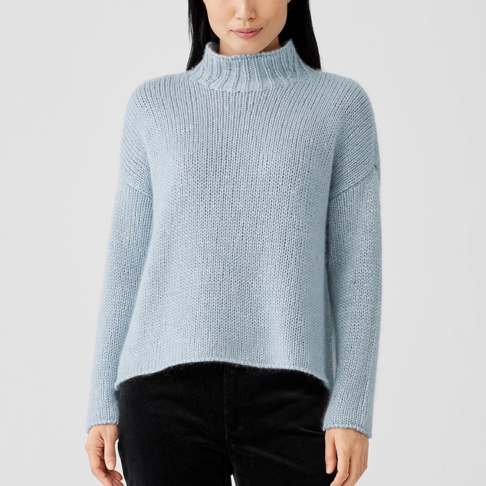 NWOT Eileen Fisher Silk Cashmere Cloud Box-Top in India Sky | Large